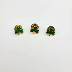 Three Gold Tone and Green Sparkle Clover Pins